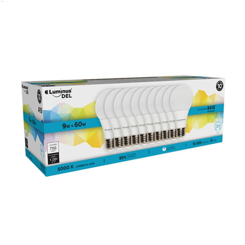 Main 2 - LIGHT: LUMINUS LED 9W 10/PK
5000K A19 ND DAYLIGHT -